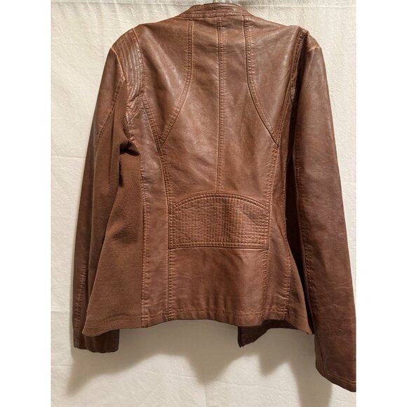 SEBBY Collection Women's NWT Moto Brown FAUX Stretch Leather Jacket Size Med. - Picture 4 of 4